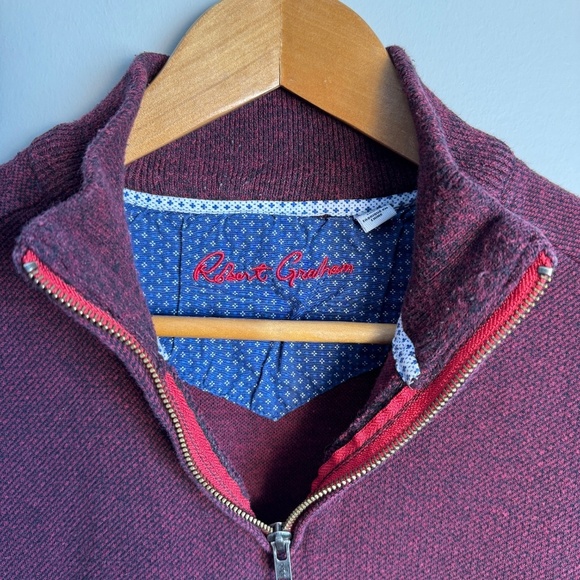 Robert Graham Men's 1/4 Zip Long Sleeve Pullover Sweater Maroon/Black Medium - Picture 4 of 15